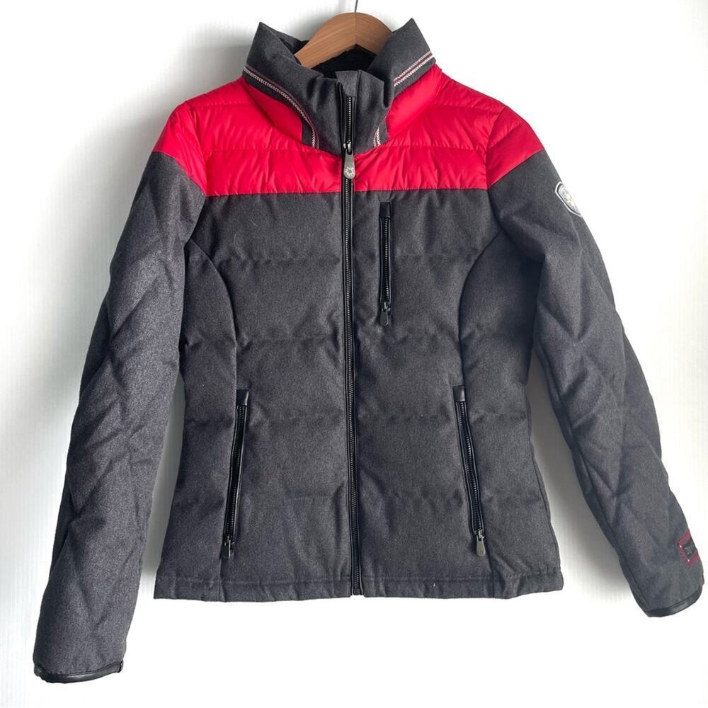 Alp-N-Rock Chamonix Down Quilted Bomber Jacket Steel Grey And Swiss Red Size S